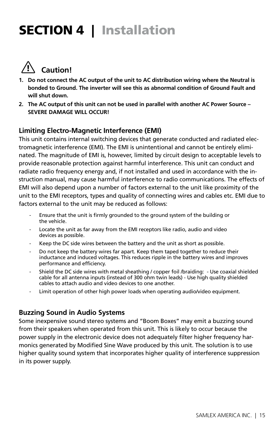 Caution | Samlex America SAM-1500C-12 User Manual | Page 17 / 32