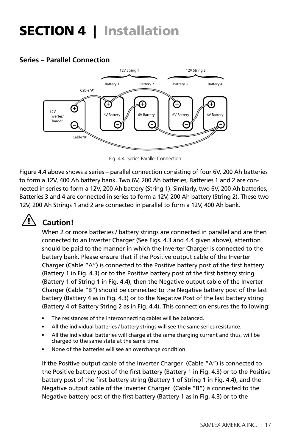 Caution, Series – parallel connection | Samlex America SAM-1500C-12 User Manual | Page 19 / 32