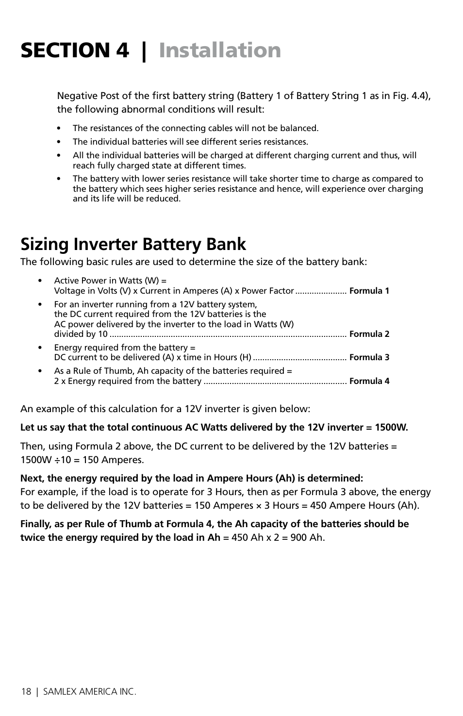 Sizing inverter battery bank | Samlex America SAM-1500C-12 User Manual | Page 20 / 32