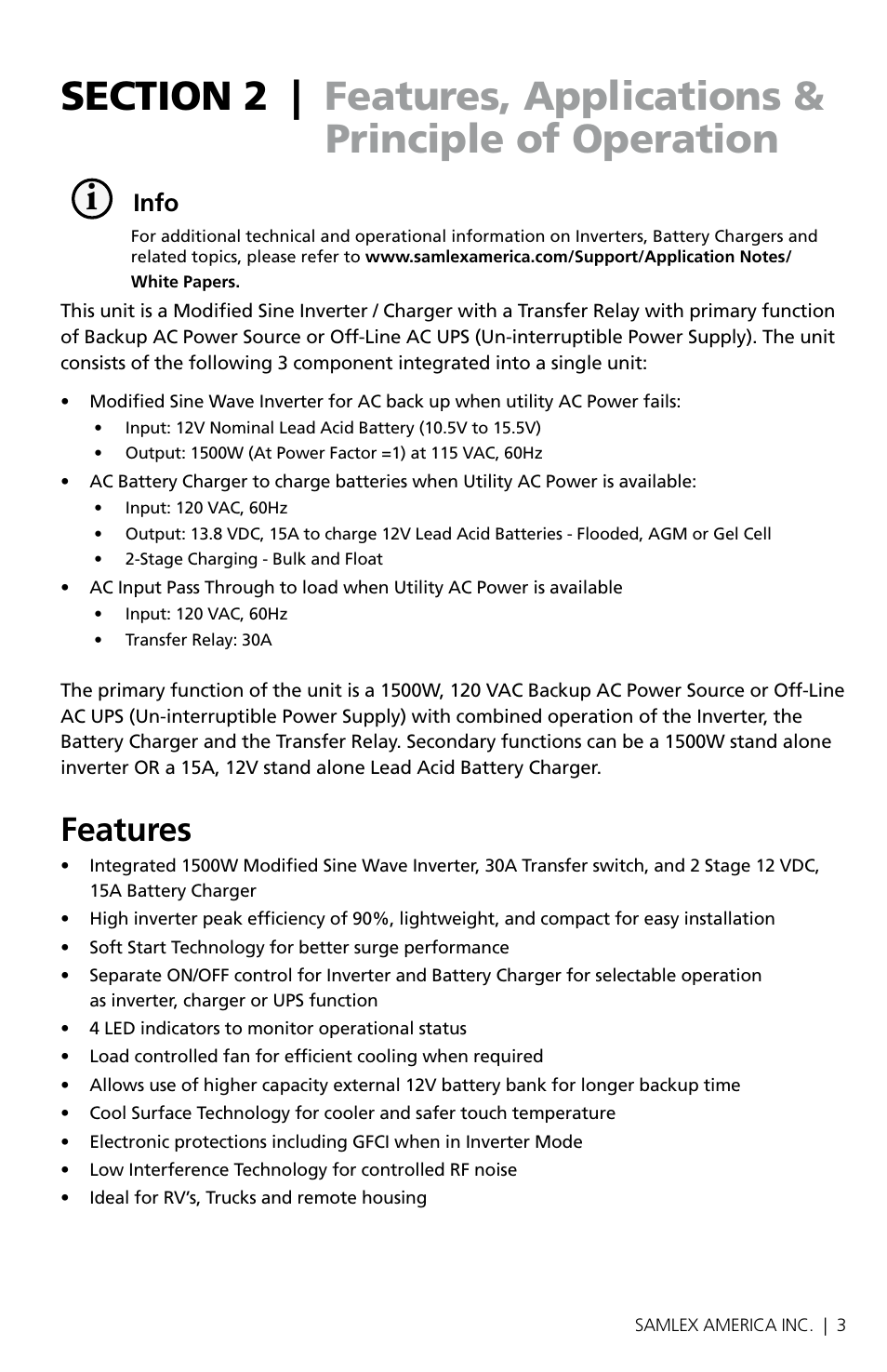 Features | Samlex America SAM-1500C-12 User Manual | Page 5 / 32