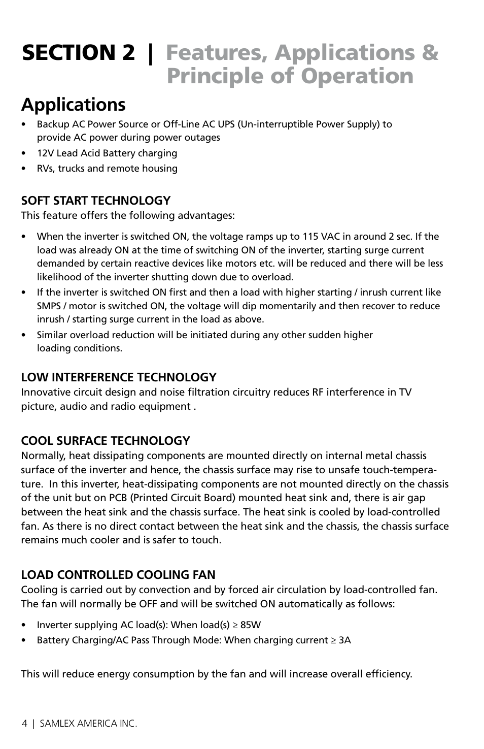 Applications | Samlex America SAM-1500C-12 User Manual | Page 6 / 32