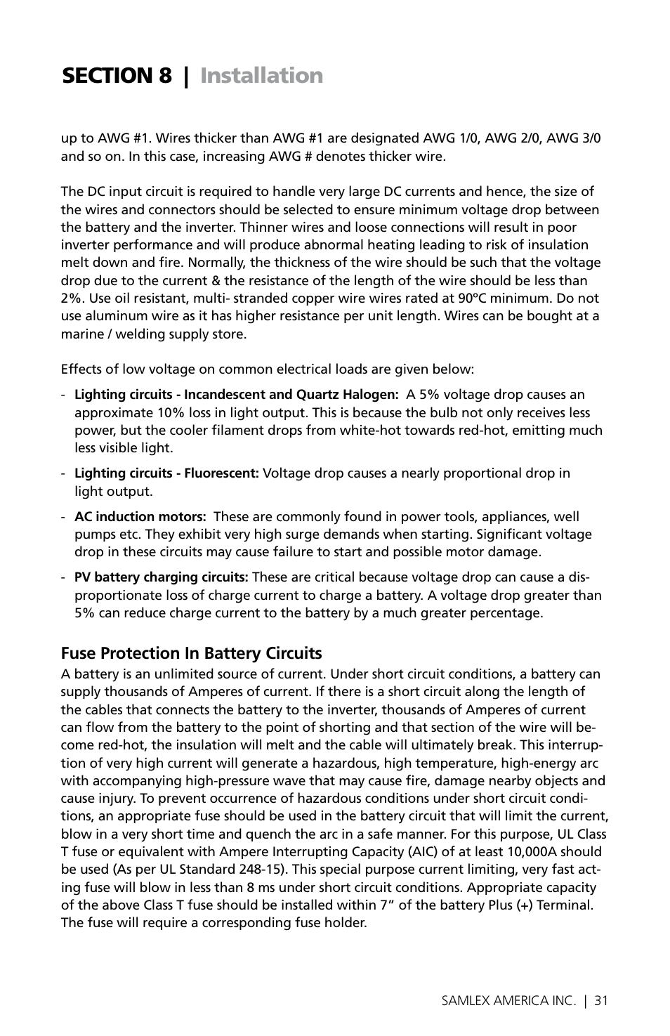 Fuse protection in battery circuits | Samlex America PST-300-24 User Manual | Page 31 / 44