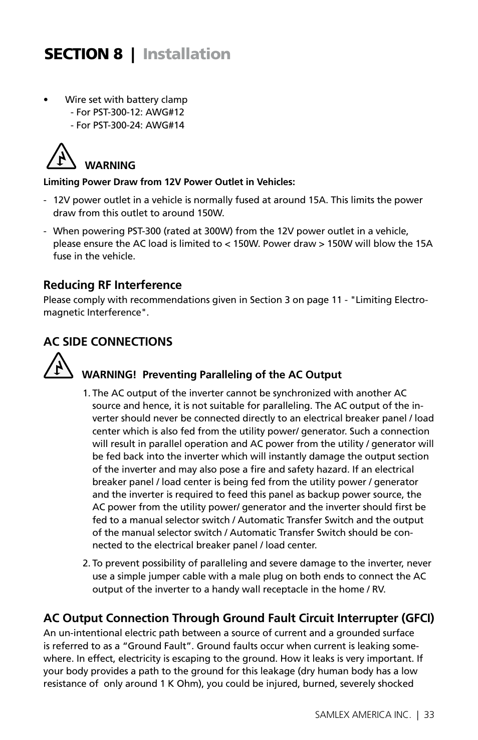 Samlex America PST-300-24 User Manual | Page 33 / 44