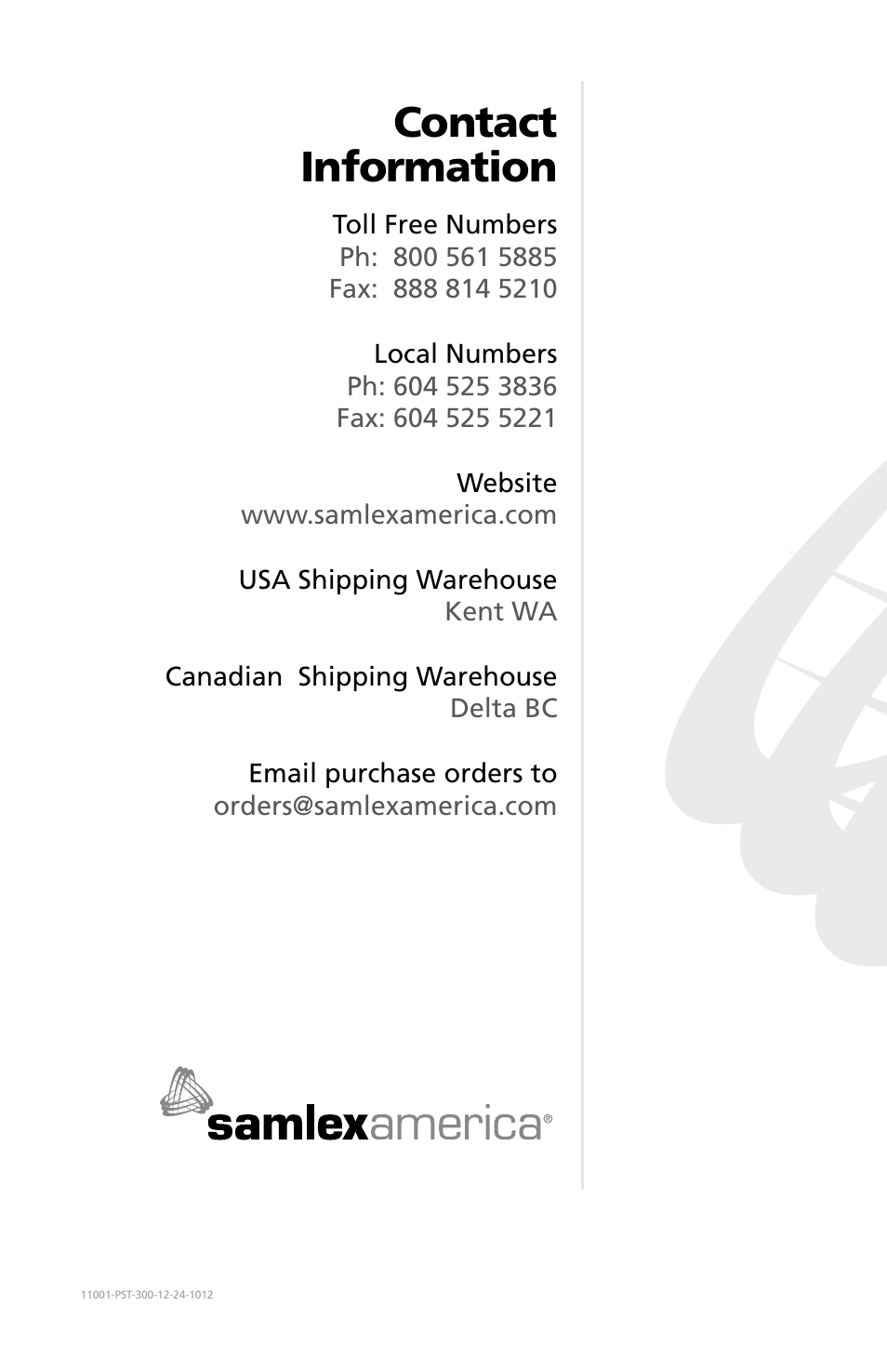 Contact information | Samlex America PST-300-24 User Manual | Page 44 / 44