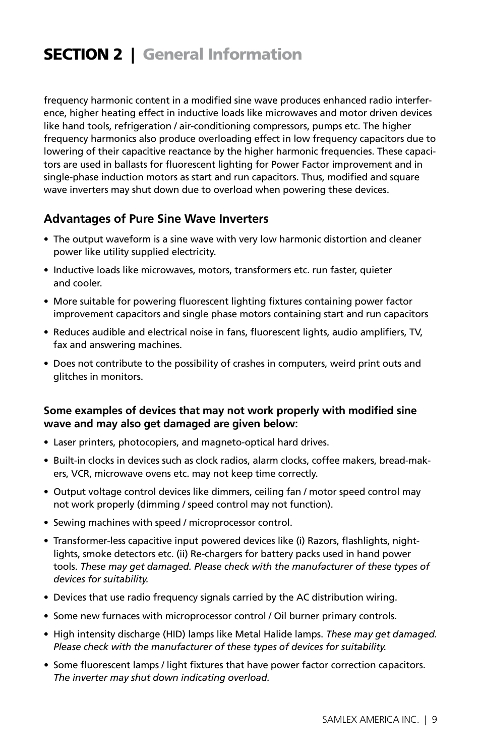 Advantages of pure sine wave inverters | Samlex America PST-300-24 User Manual | Page 9 / 44