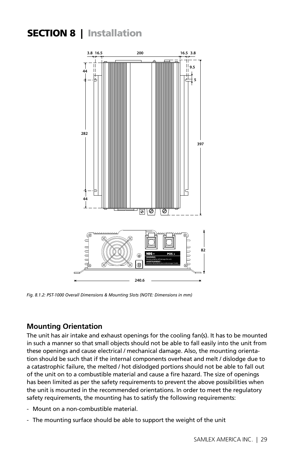 Mounting orientation, 28 | samlex america inc. samlex america inc. | 29 | Samlex America PST-1000-24 User Manual | Page 29 / 48