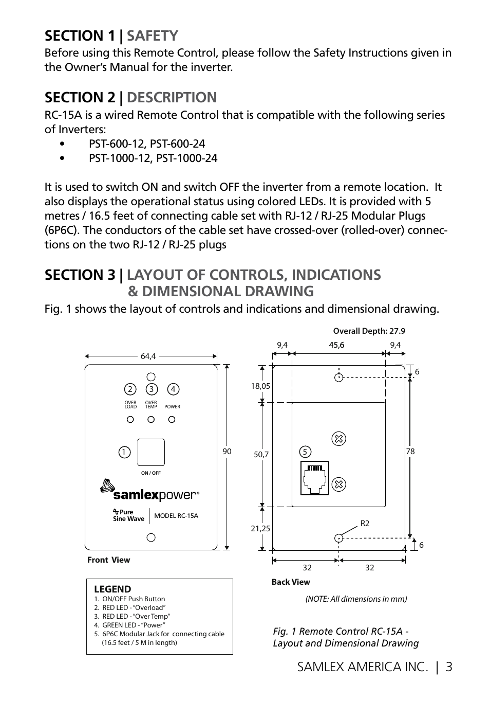Samlex america inc. | 3 | Samlex America RC-15A User Manual | Page 3 / 8