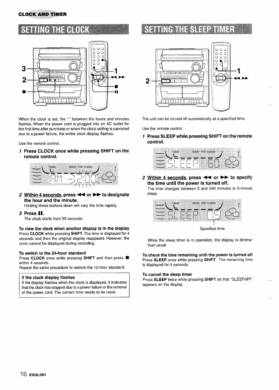 3 press ii, To switch to the 24-hour standard, To cancel the sleep timer | Aiwa CX-ZL10 User Manual | Page 16 / 63