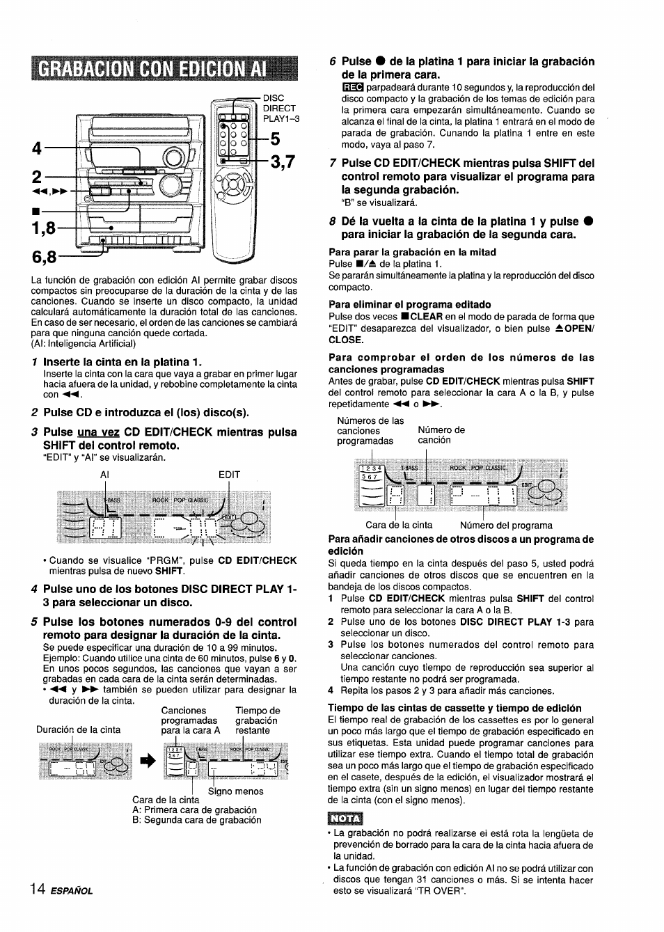 Grabacion con edicion | Aiwa CX-ZL10 User Manual | Page 34 / 63