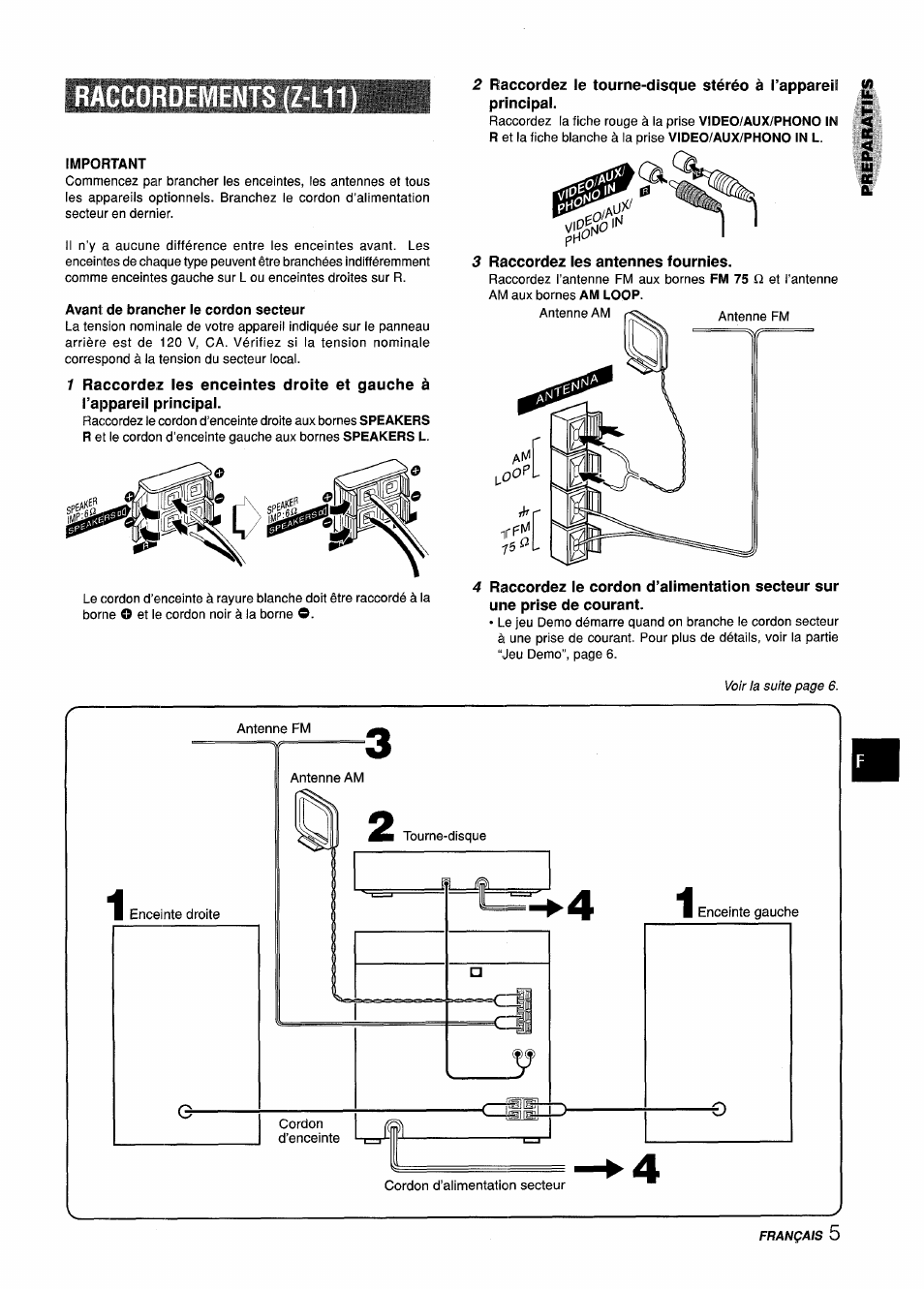 Important, Avant de brancher le cordon secteur | Aiwa CX-ZL10 User Manual | Page 45 / 63