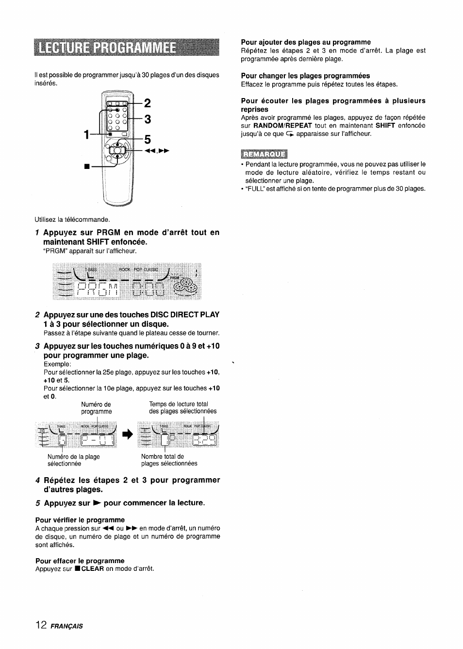 Pour ajouter des plages au programme, Pour changer les plages programmées, Pour effacer le programme | Aiwa CX-ZL10 User Manual | Page 52 / 63