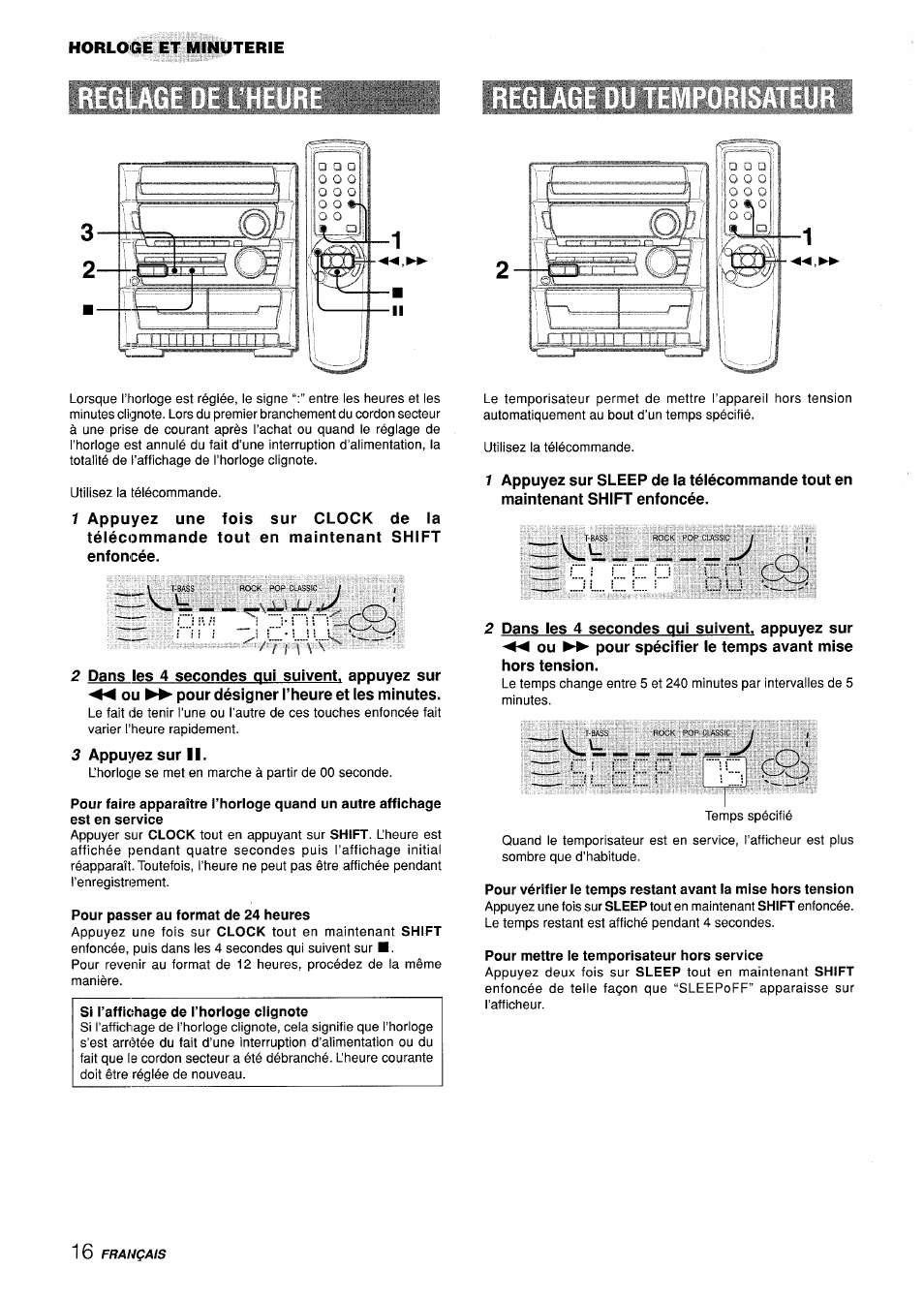 Pour passer au format de 24 heures, Pour mettre le temporisateur hors service | Aiwa CX-ZL10 User Manual | Page 56 / 63