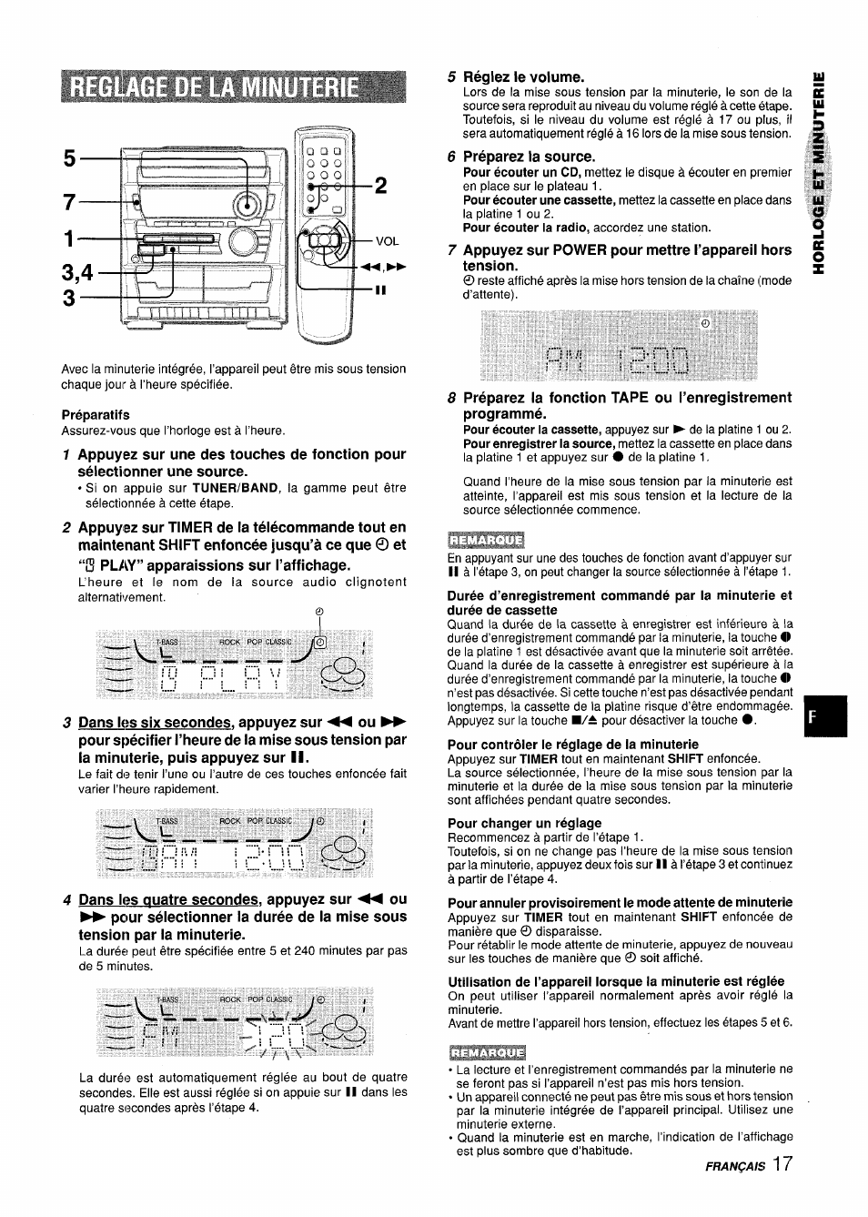 Préparatifs, Pour écouter la radio, accordez une station, Pour contrôler le réglage de la minuterie | Pour changer un réglage | Aiwa CX-ZL10 User Manual | Page 57 / 63