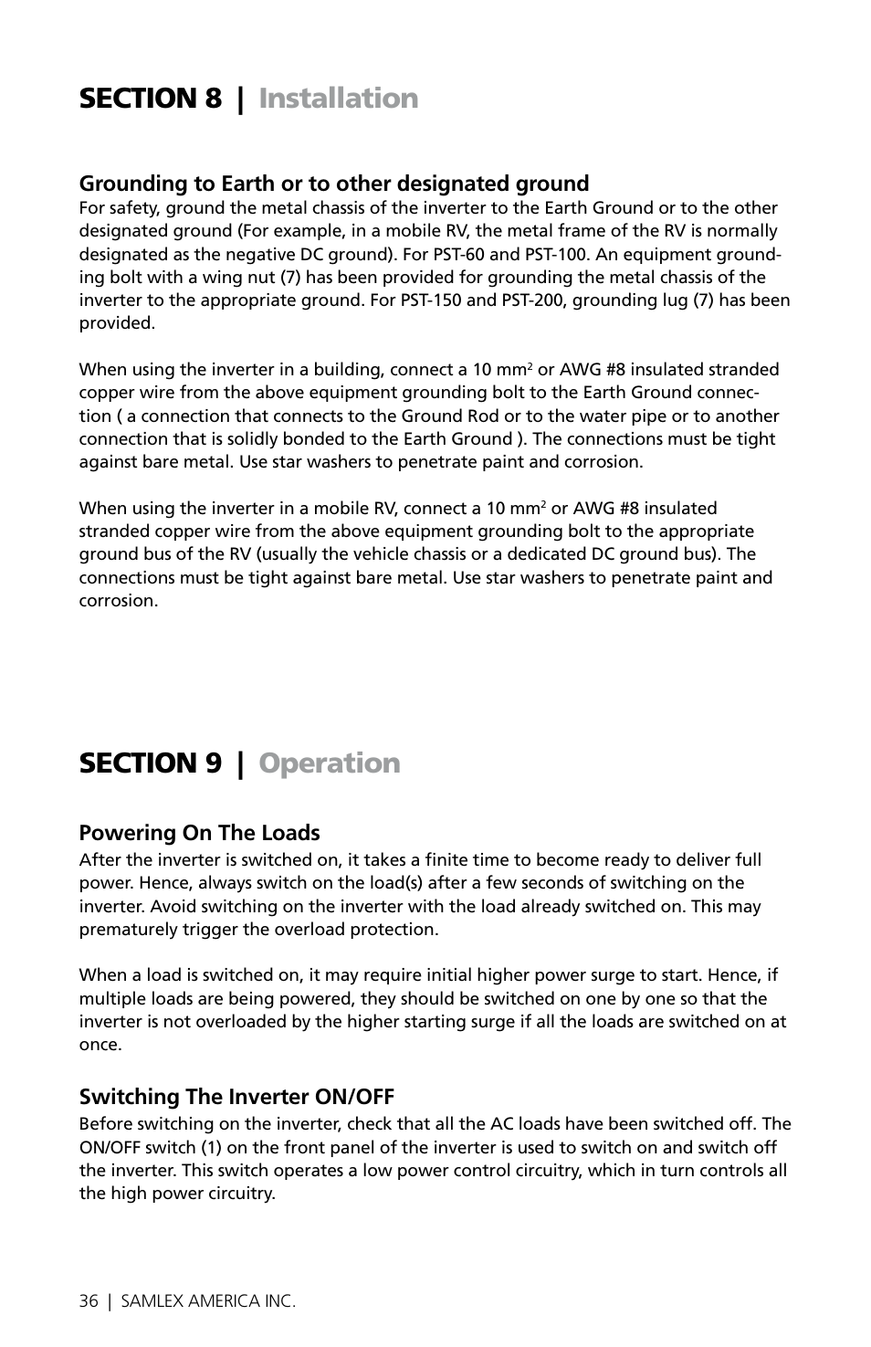 Samlex America PST-30S-24E User Manual | Page 36 / 48