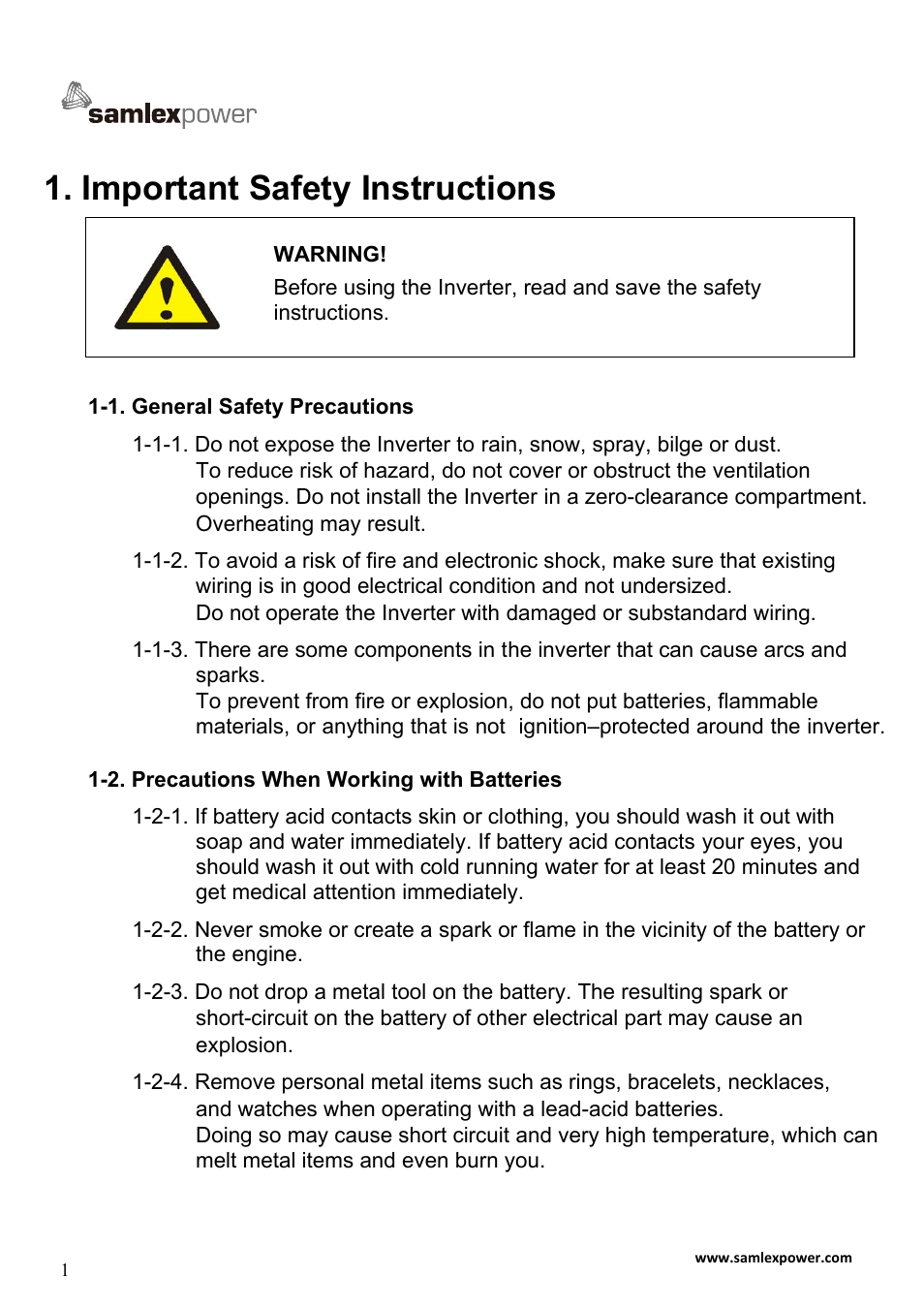 1000-0193_a4-3, Important safety instructions | Samlex America SA-2000K User Manual | Page 3 / 21