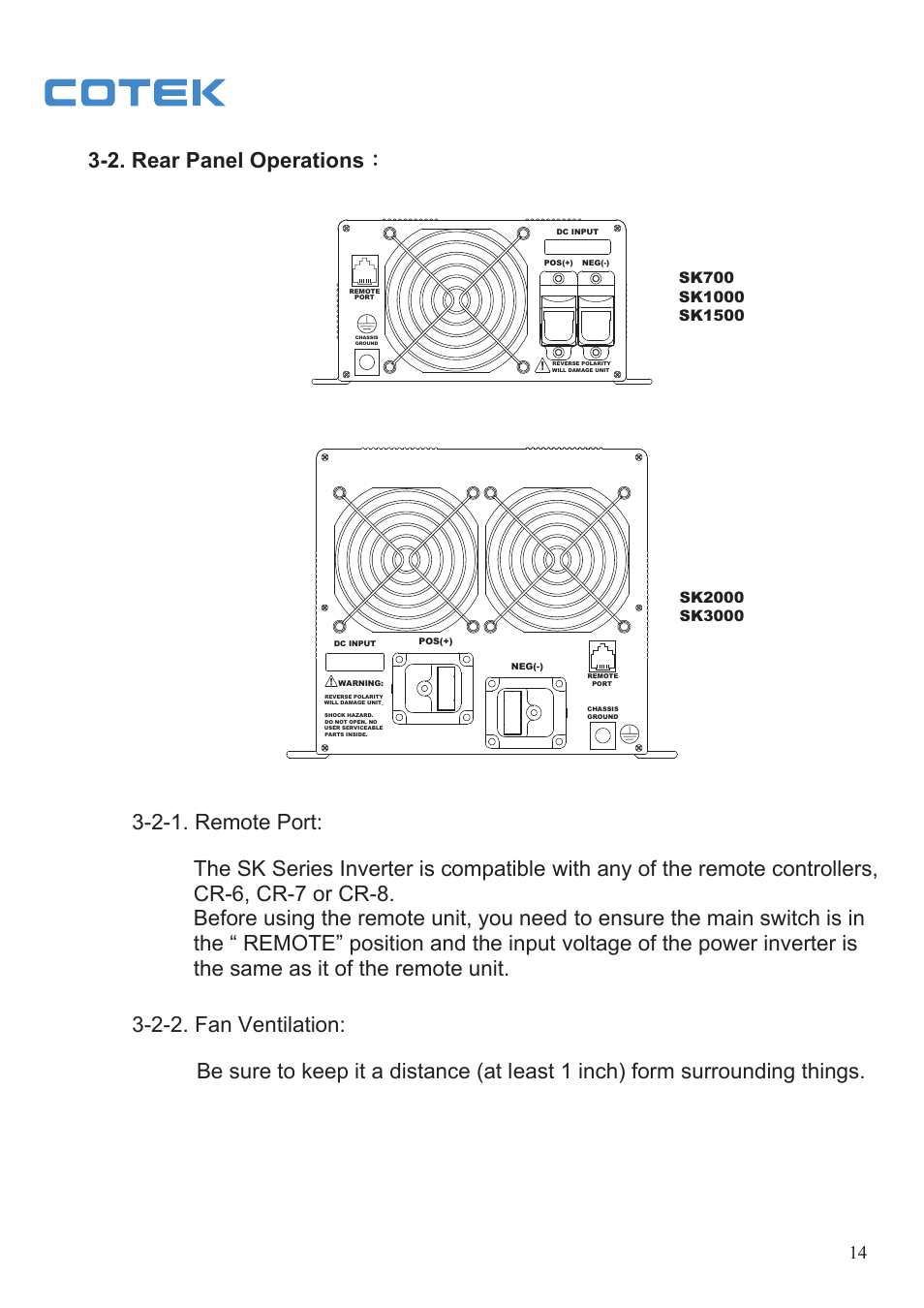 2. rear panel operations | Samlex America SK User Manual | Page 16 / 26