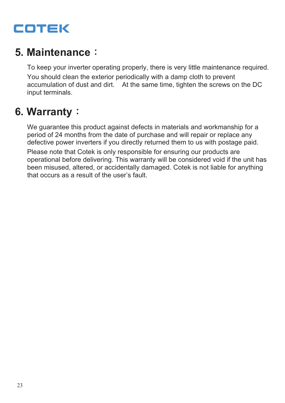 Maintenance, Warranty | Samlex America SK User Manual | Page 25 / 26