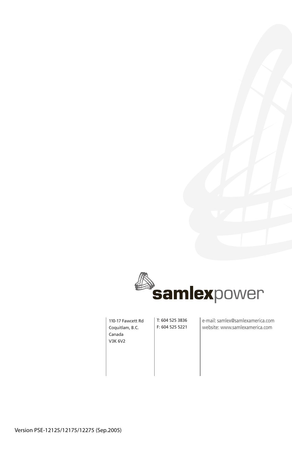 Samlex America PSE-12275A User Manual | Page 36 / 36