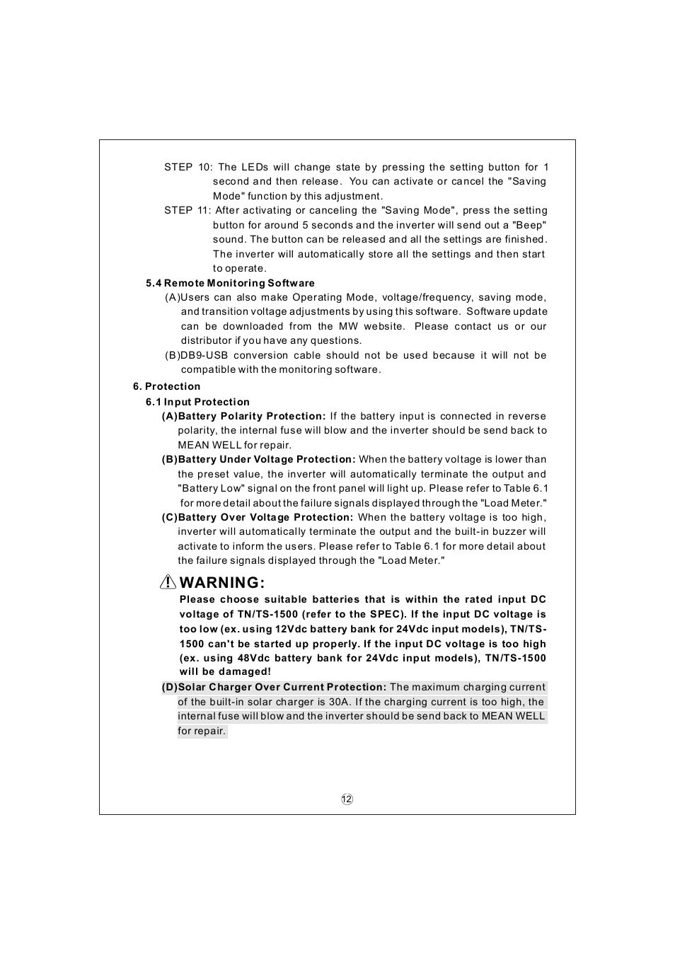 Warning | Samlex America TS-1500 User Manual | Page 14 / 20