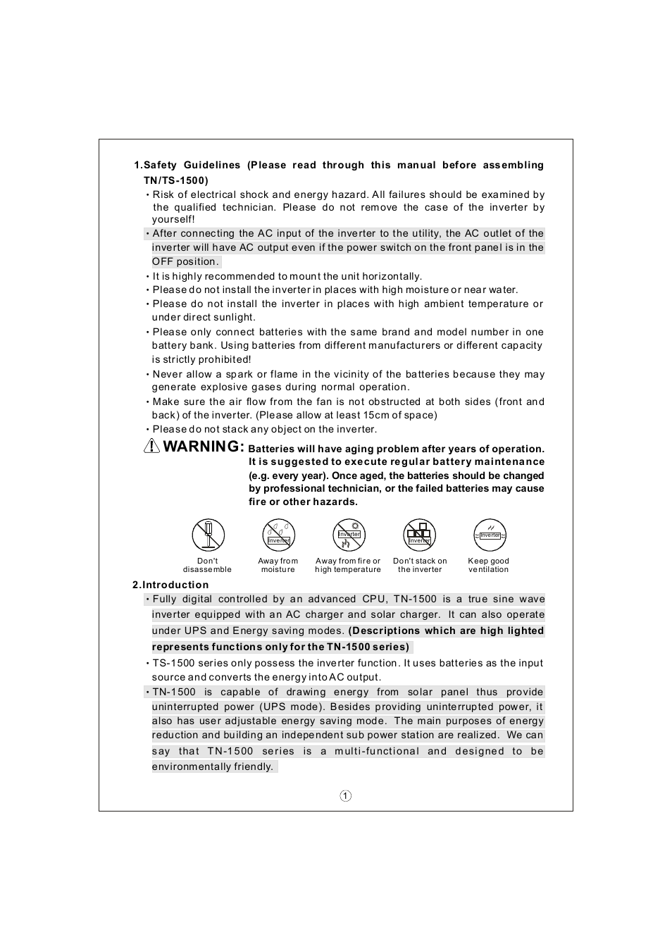 Warning | Samlex America TS-1500 User Manual | Page 3 / 20