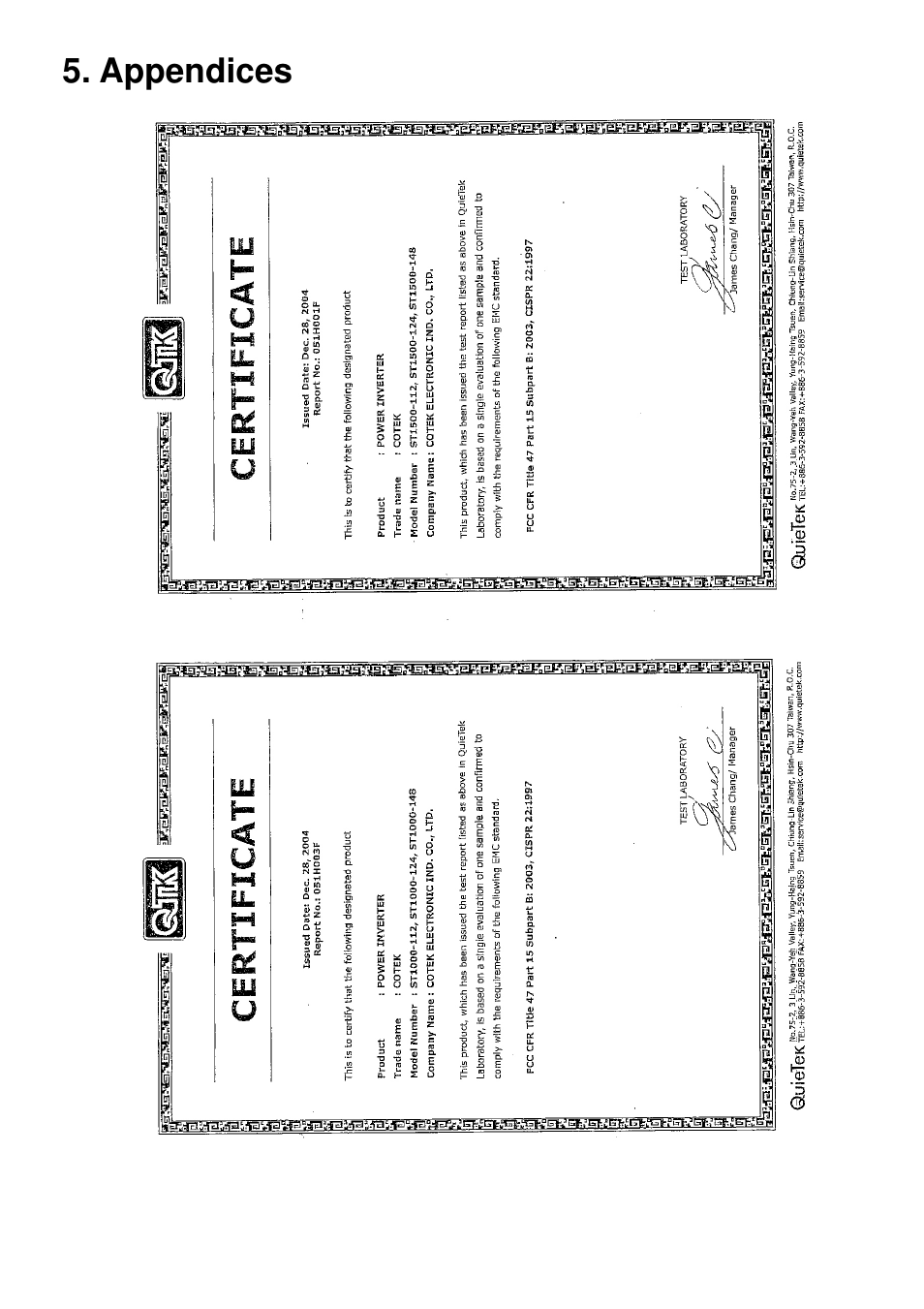 Appendices | Samlex America ST1500-148 User Manual | Page 28 / 40