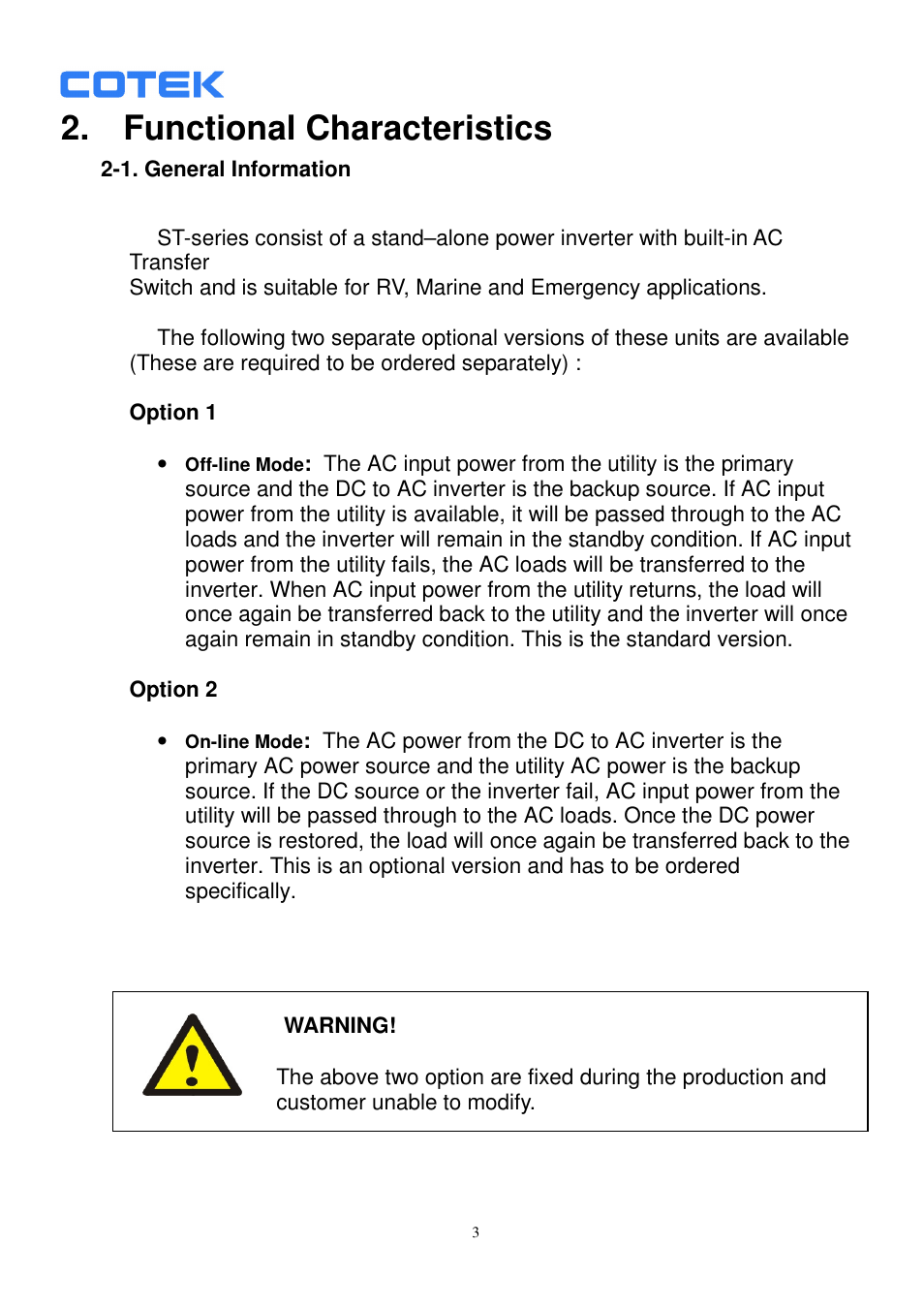 Functional characteristics | Samlex America ST1500-148 User Manual | Page 4 / 40