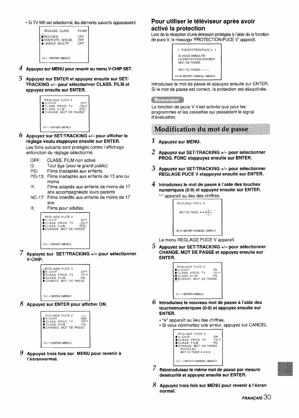 Modification du mot de passe | Aiwa VX-S135U User Manual | Page 103 / 110