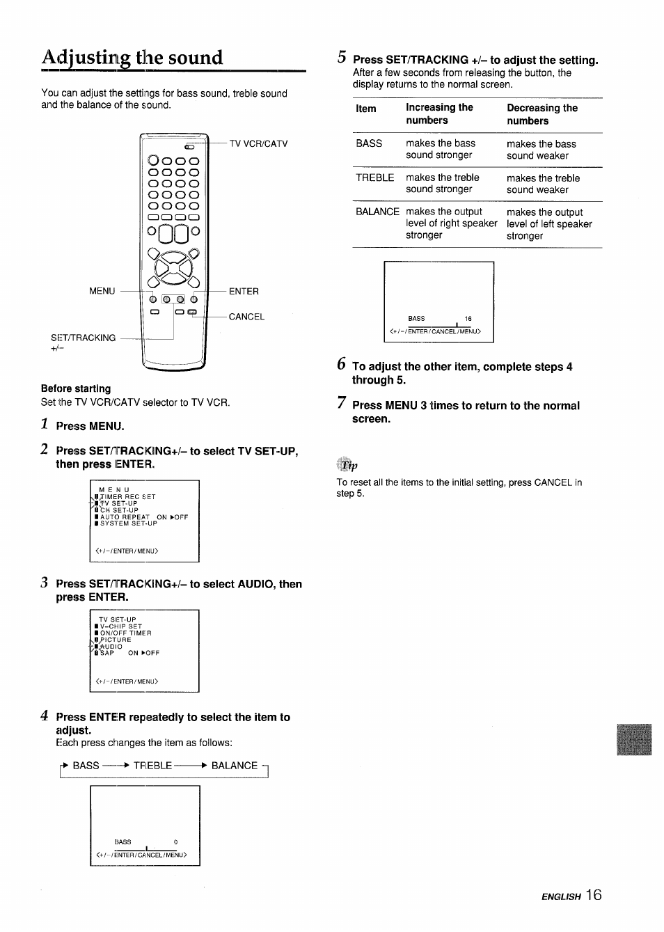 Before starting, Adjusting the sound | Aiwa VX-S135U User Manual | Page 17 / 110