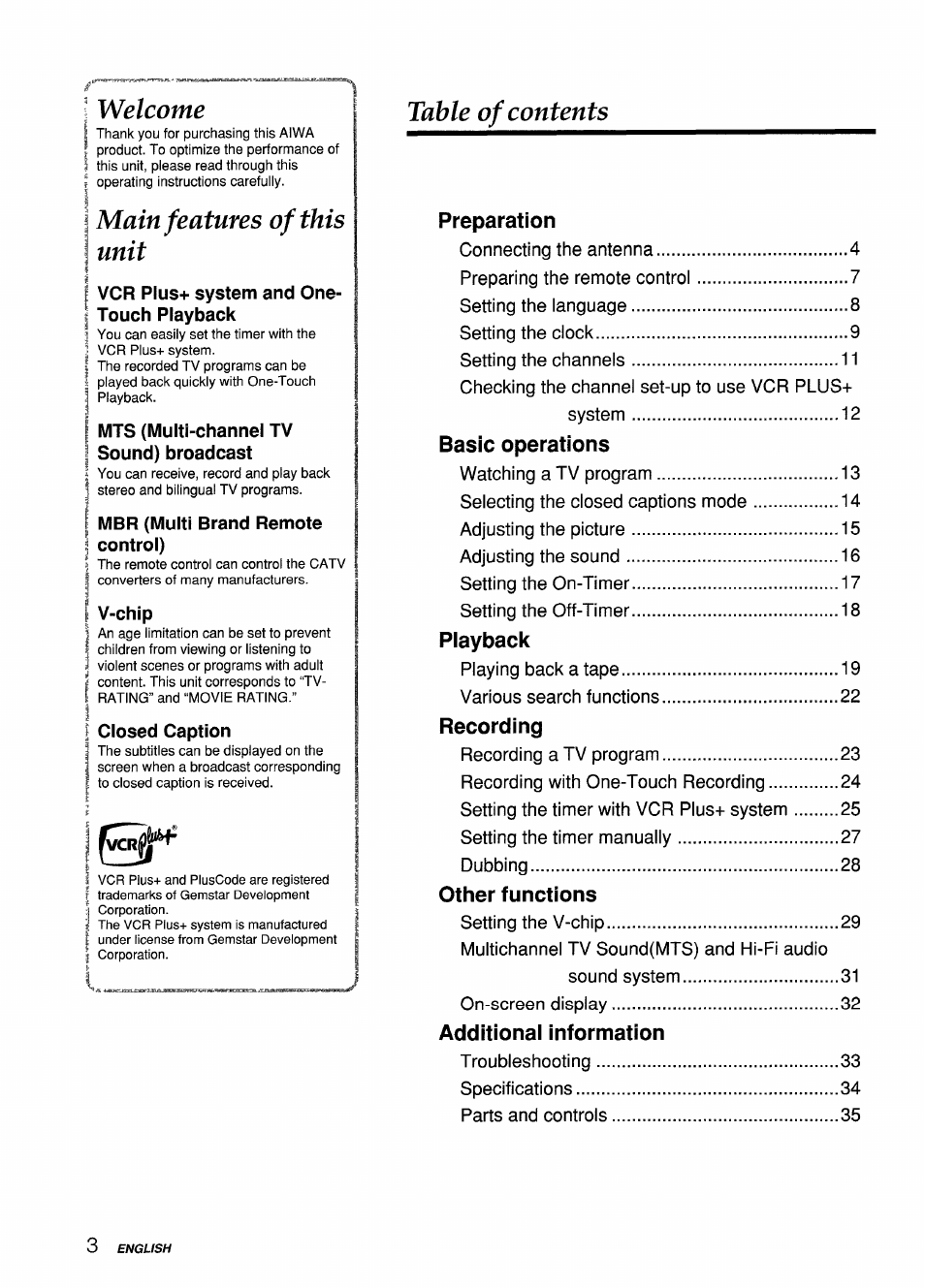 Aiwa VX-S135U User Manual | Page 4 / 110