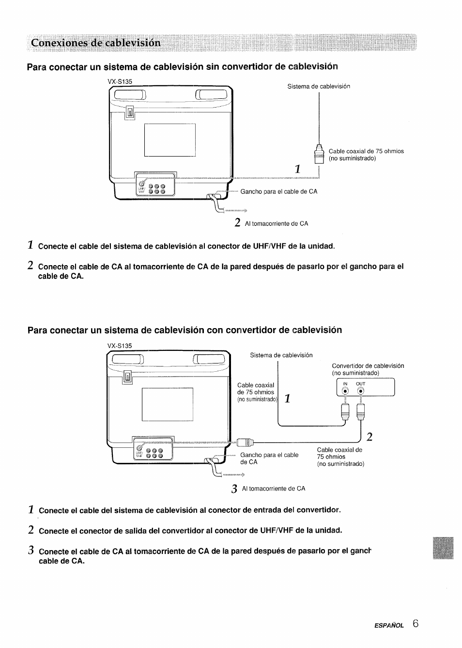 Conexiones de cablevisión | Aiwa VX-S135U User Manual | Page 43 / 110