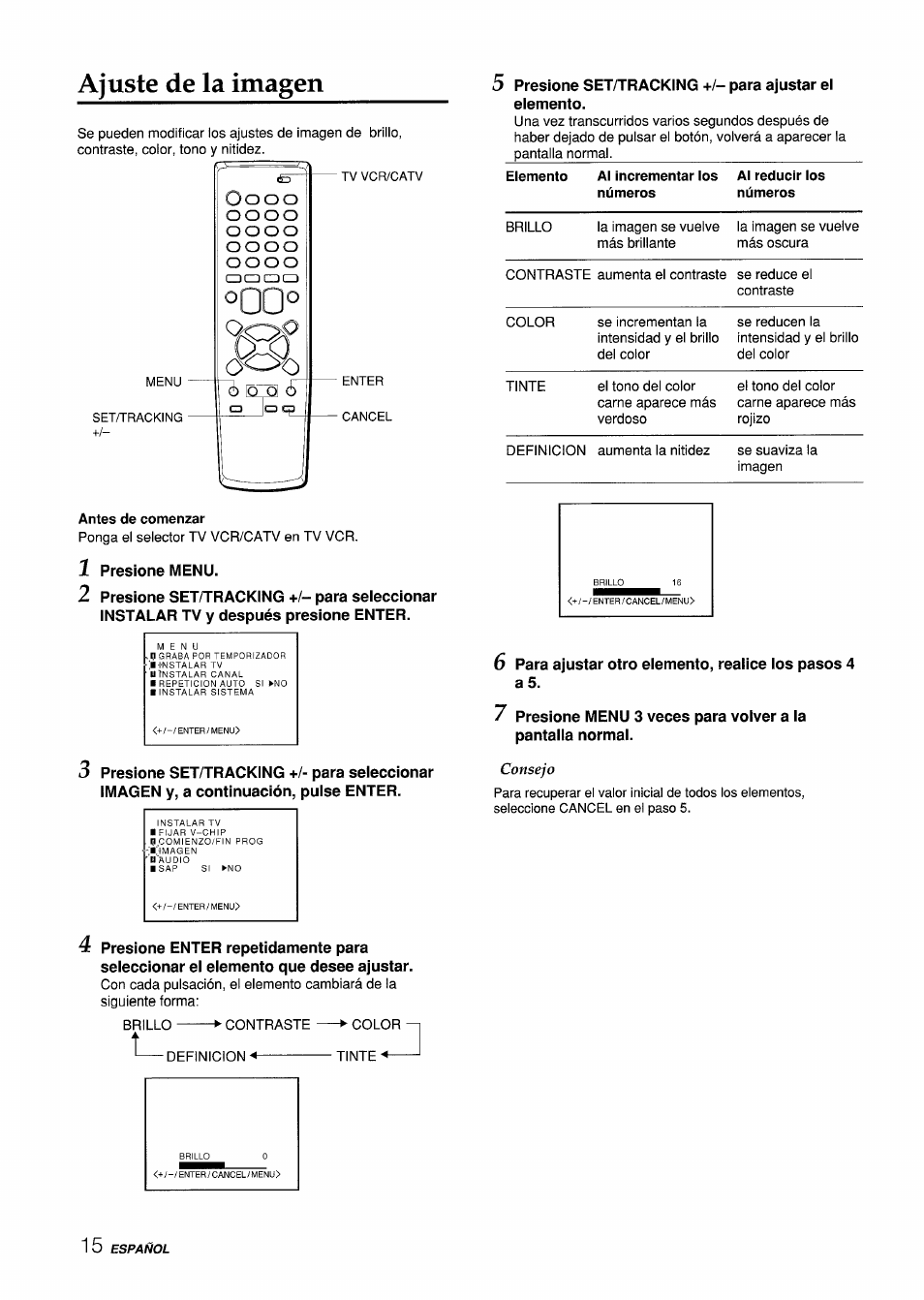 Ajuste de la imagen, Antes de comenzar | Aiwa VX-S135U User Manual | Page 52 / 110