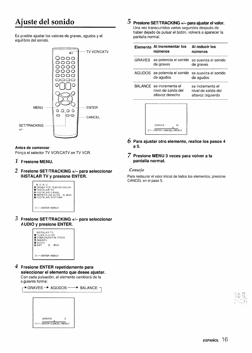 Ajuste del sonido, Antes de comenzar, Onqo | Aiwa VX-S135U User Manual | Page 53 / 110