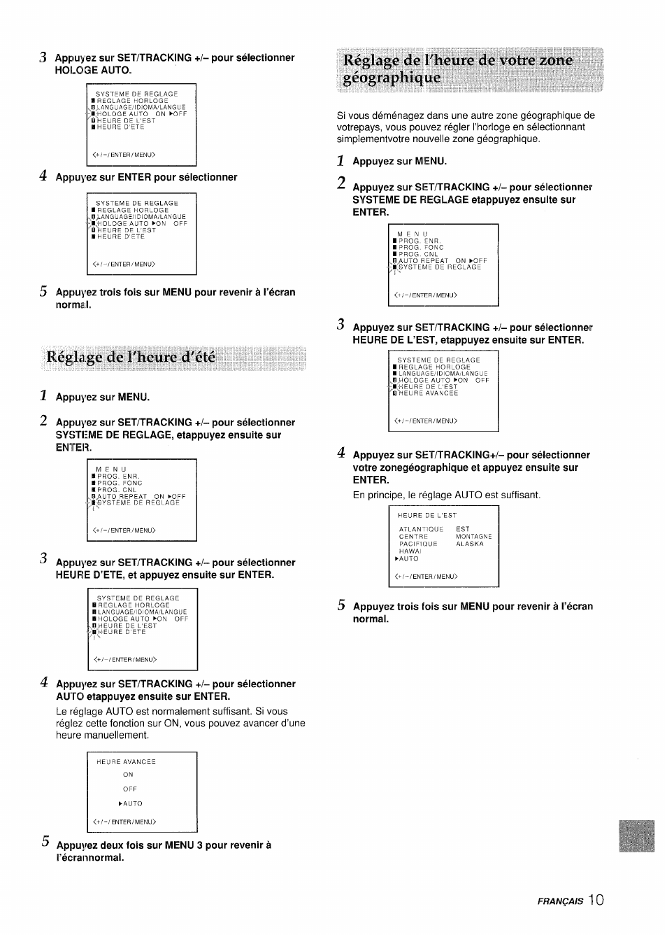 Régli’.ge de l'heure d'été, Réglage de l'heure de votre zone géographique | Aiwa VX-S135U User Manual | Page 83 / 110