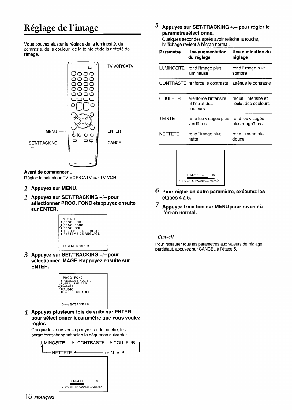 Réglage de l'image, Avant de commencer, Réglage de l’image | Aiwa VX-S135U User Manual | Page 88 / 110