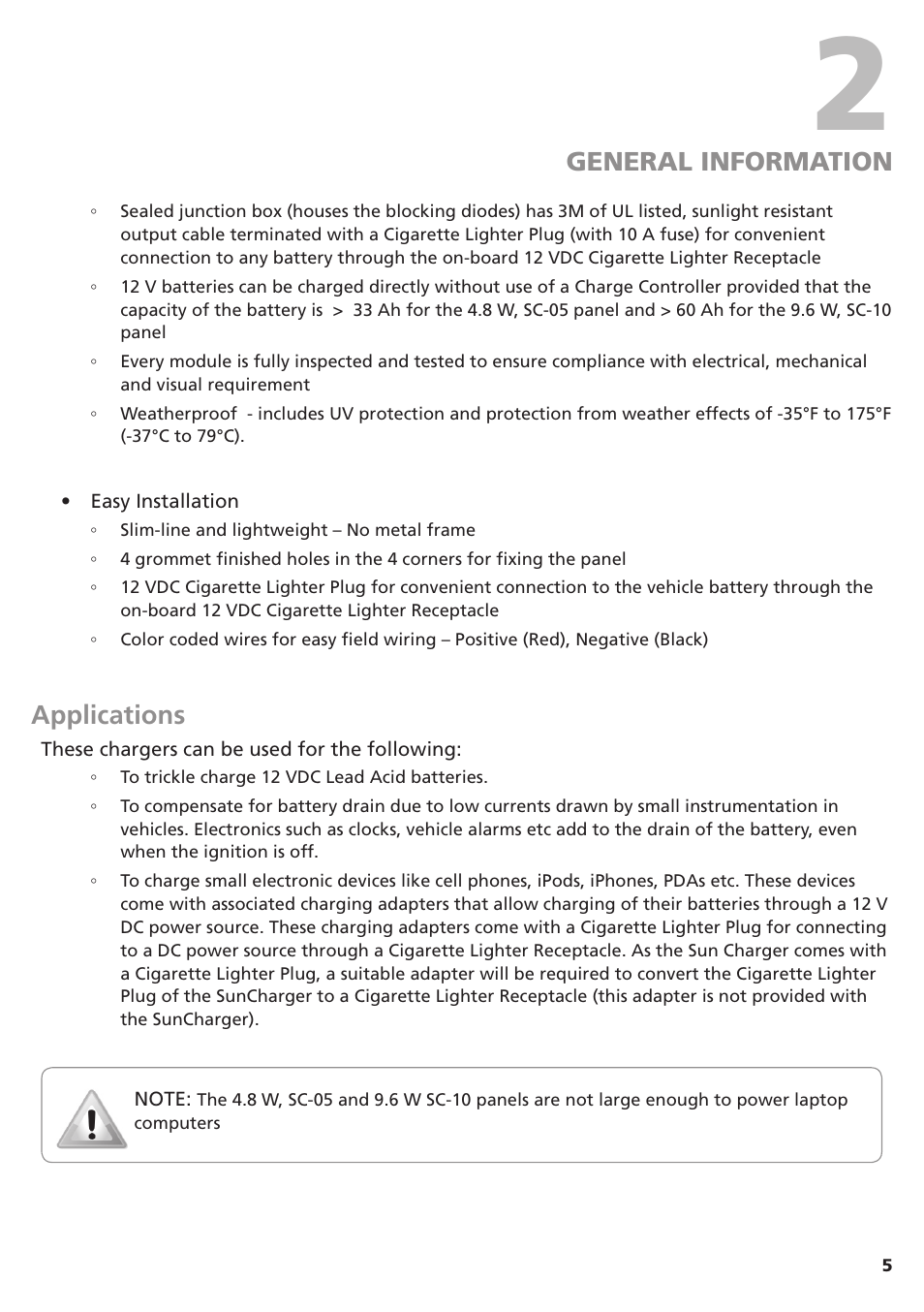 General information, Applications | Samlex America SC-10 User Manual | Page 5 / 12