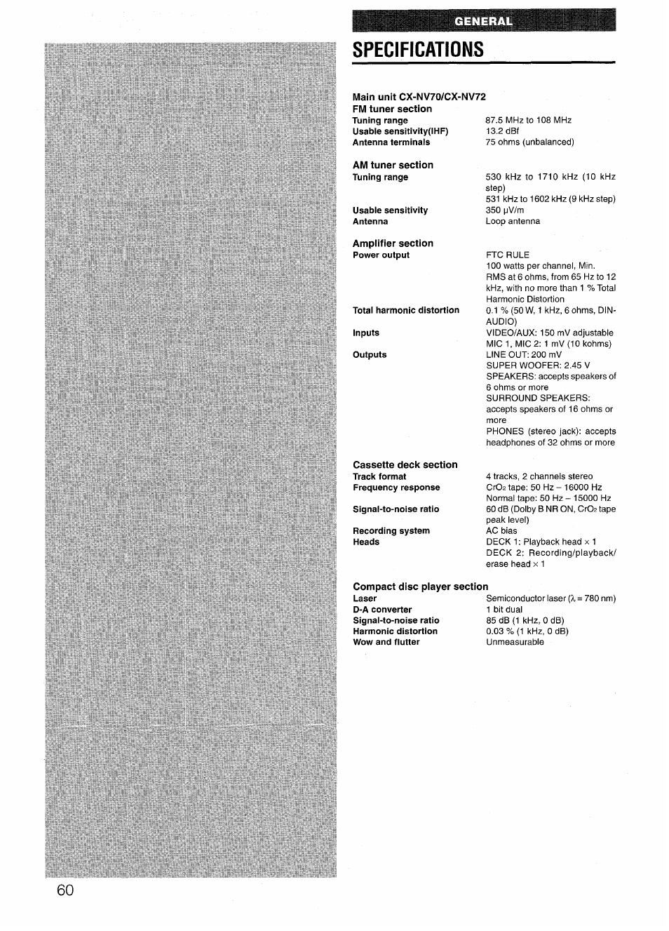 Specifications | Aiwa NSX-V72 User Manual | Page 60 / 68