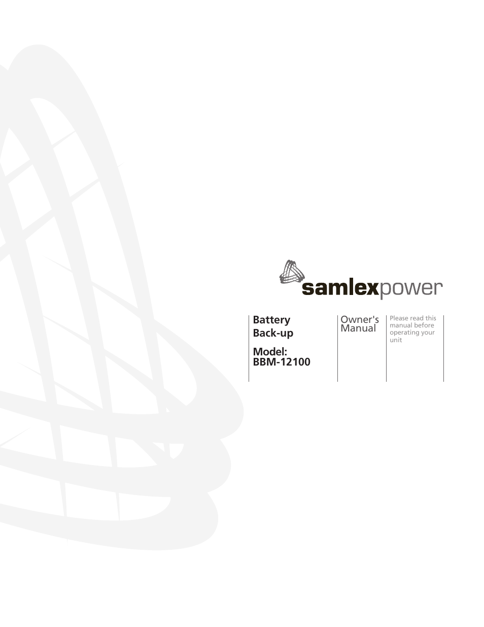 Samlex America BBM-12100 User Manual | 12 pages