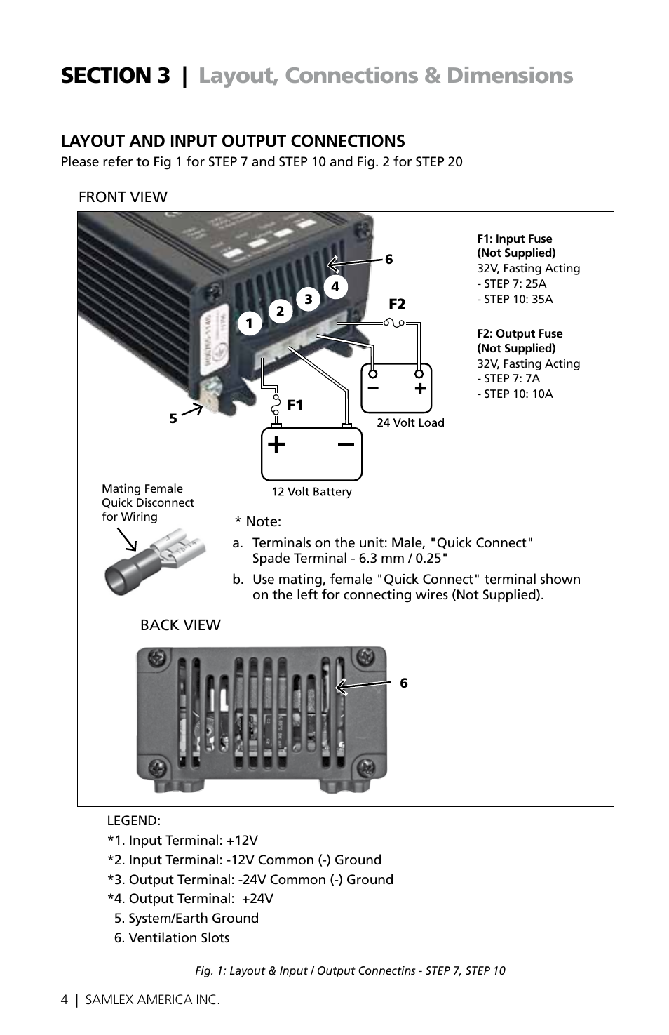 Layout and input output connections | Samlex America Step 20 User Manual | Page 4 / 14