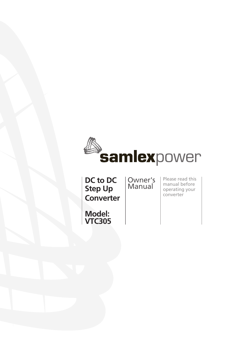 Samlex America VTC305 User Manual | 9 pages