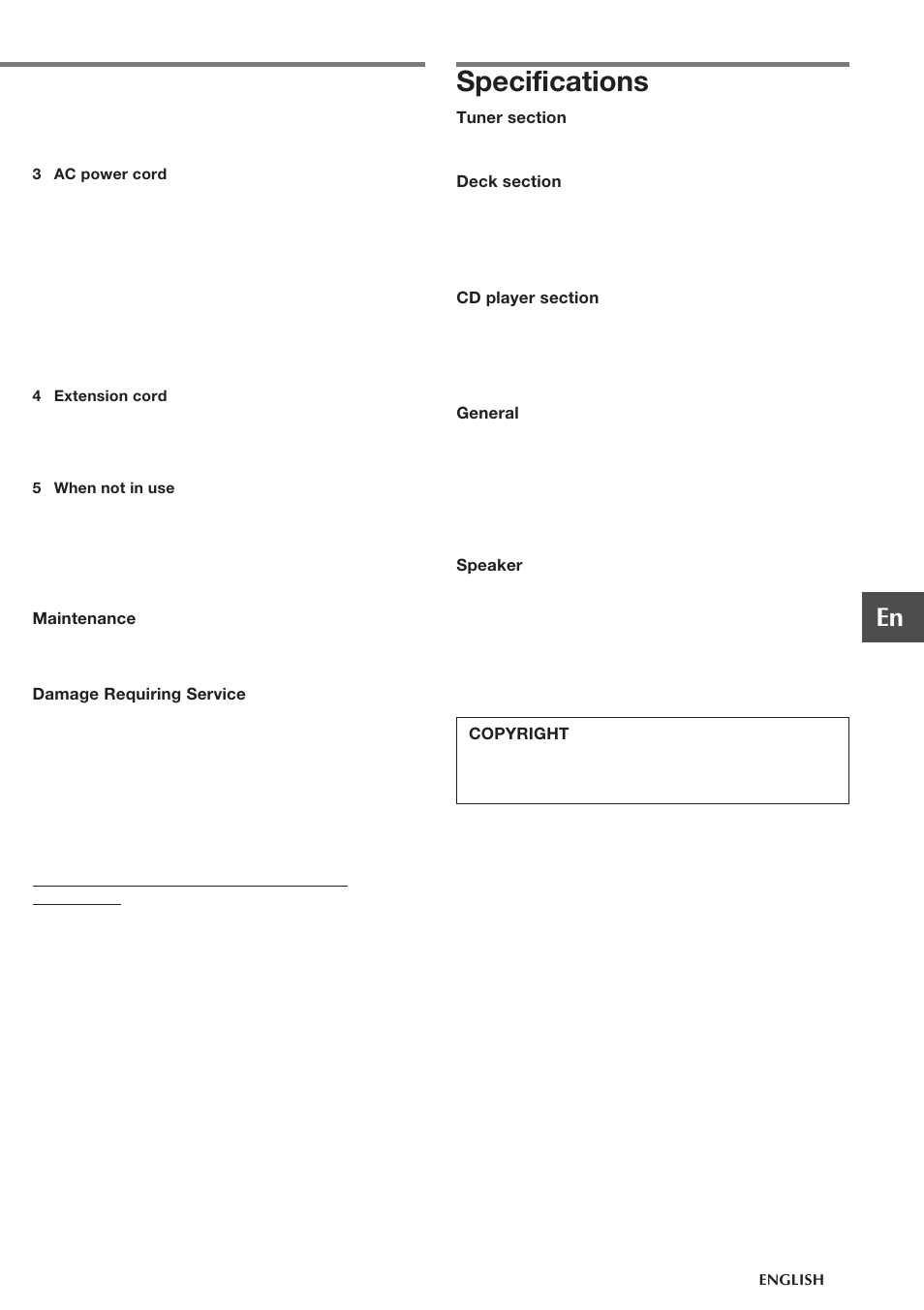 Specifications | Aiwa CA-DW248 User Manual | Page 3 / 12