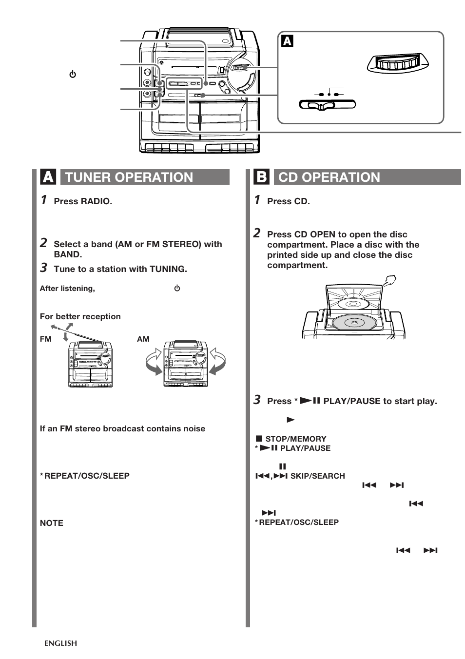 Tuner operation, Cd operation | Aiwa CA-DW248 User Manual | Page 6 / 12