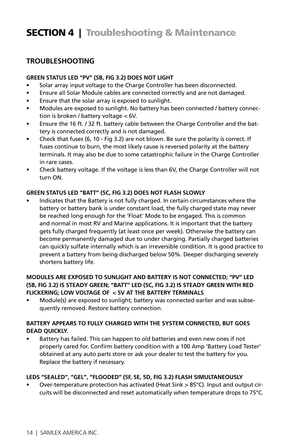 Troubleshooting | Samlex America MSK-135 User Manual | Page 14 / 20