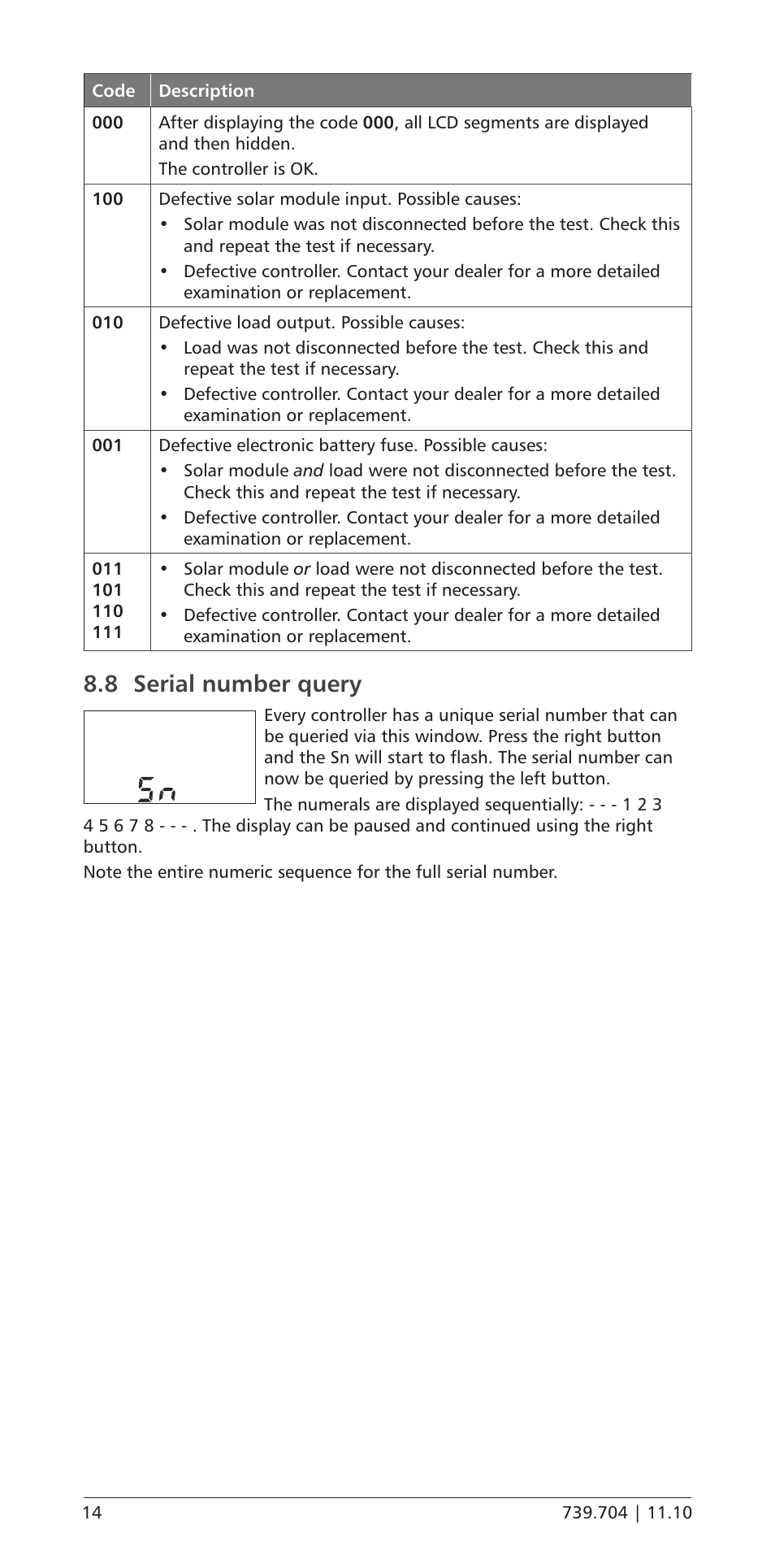 8 serial number query, Serial number query | Samlex America PR-3030 User Manual | Page 14 / 20