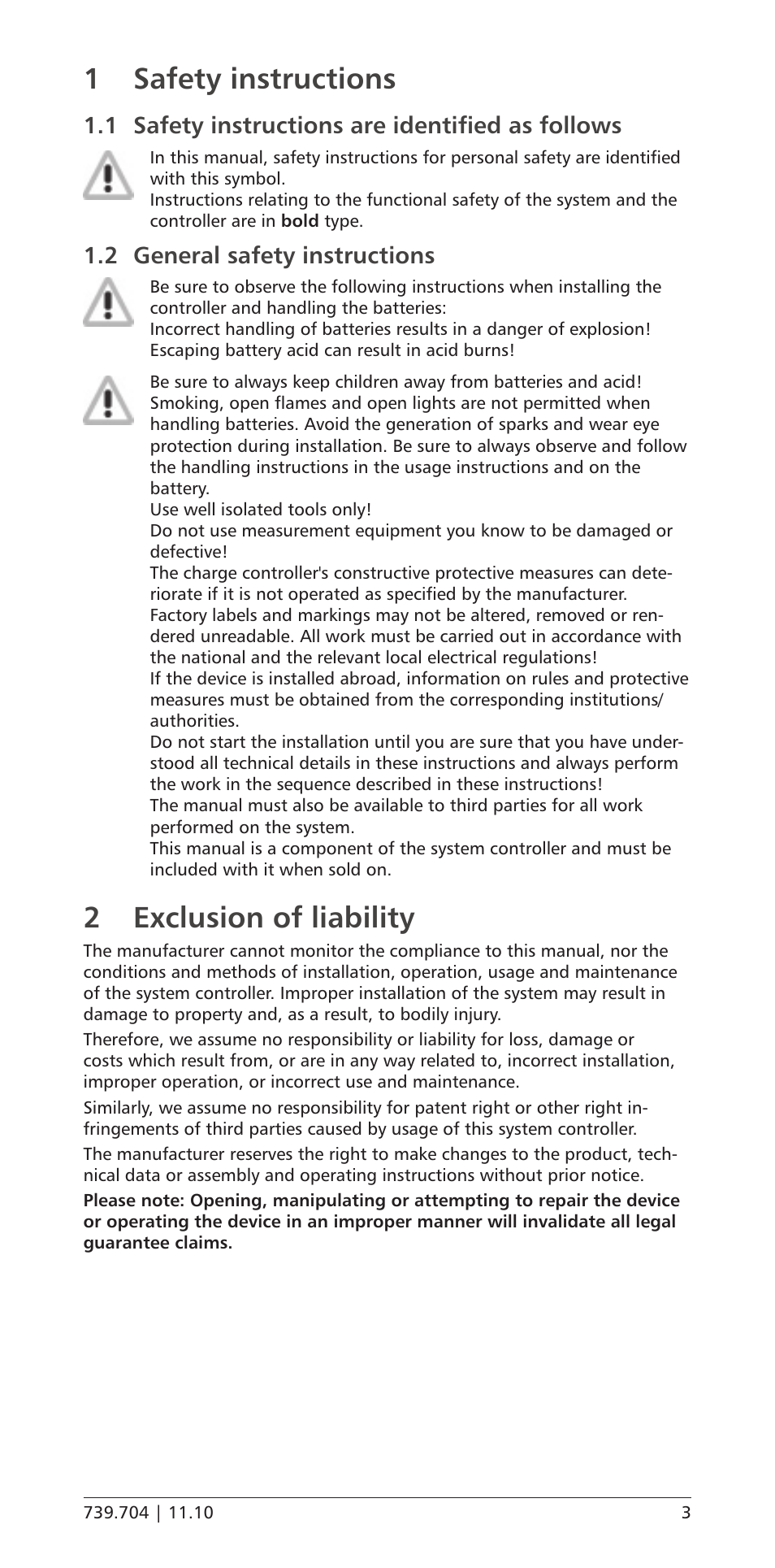1 safety instructions, 1 safety instructions are identified as follows, 2 general safety instructions | 2 exclusion of liability, Safety instructions, Safety instructions are identified as follows, General safety instructions, Exclusion of liability | Samlex America PR-3030 User Manual | Page 3 / 20