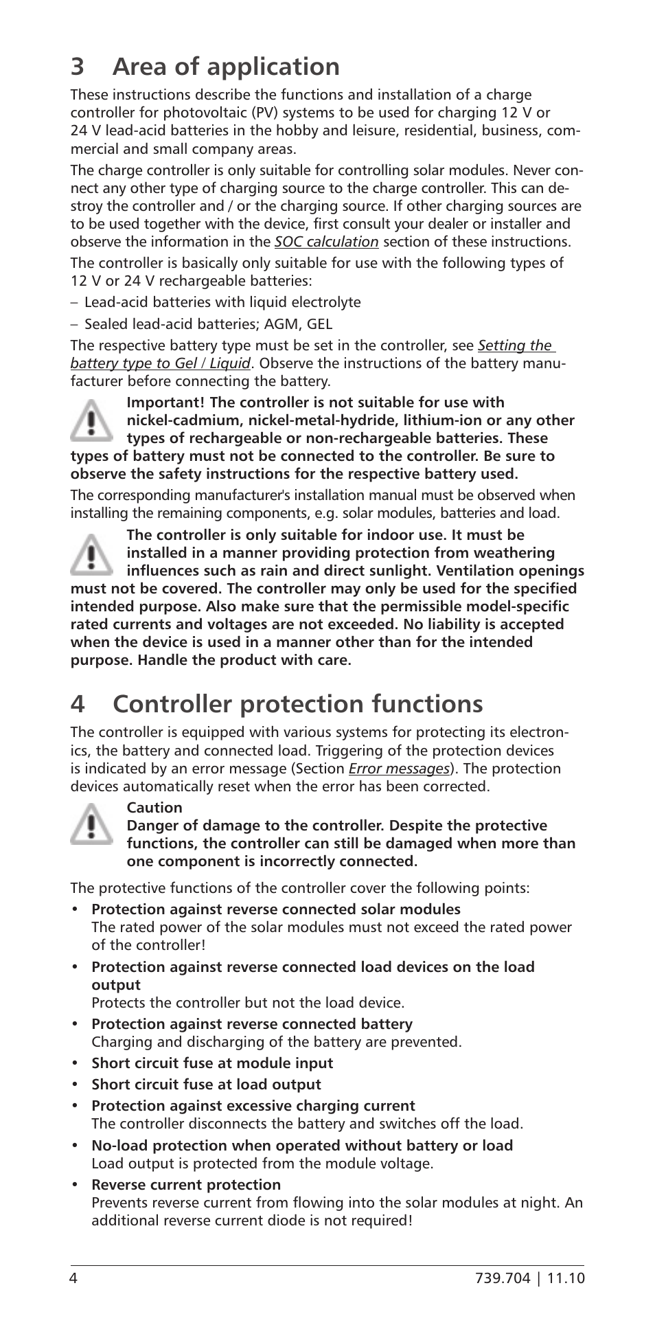 3 area of application, 4 controller protection functions, Area of application | Controller protection functions | Samlex America PR-3030 User Manual | Page 4 / 20