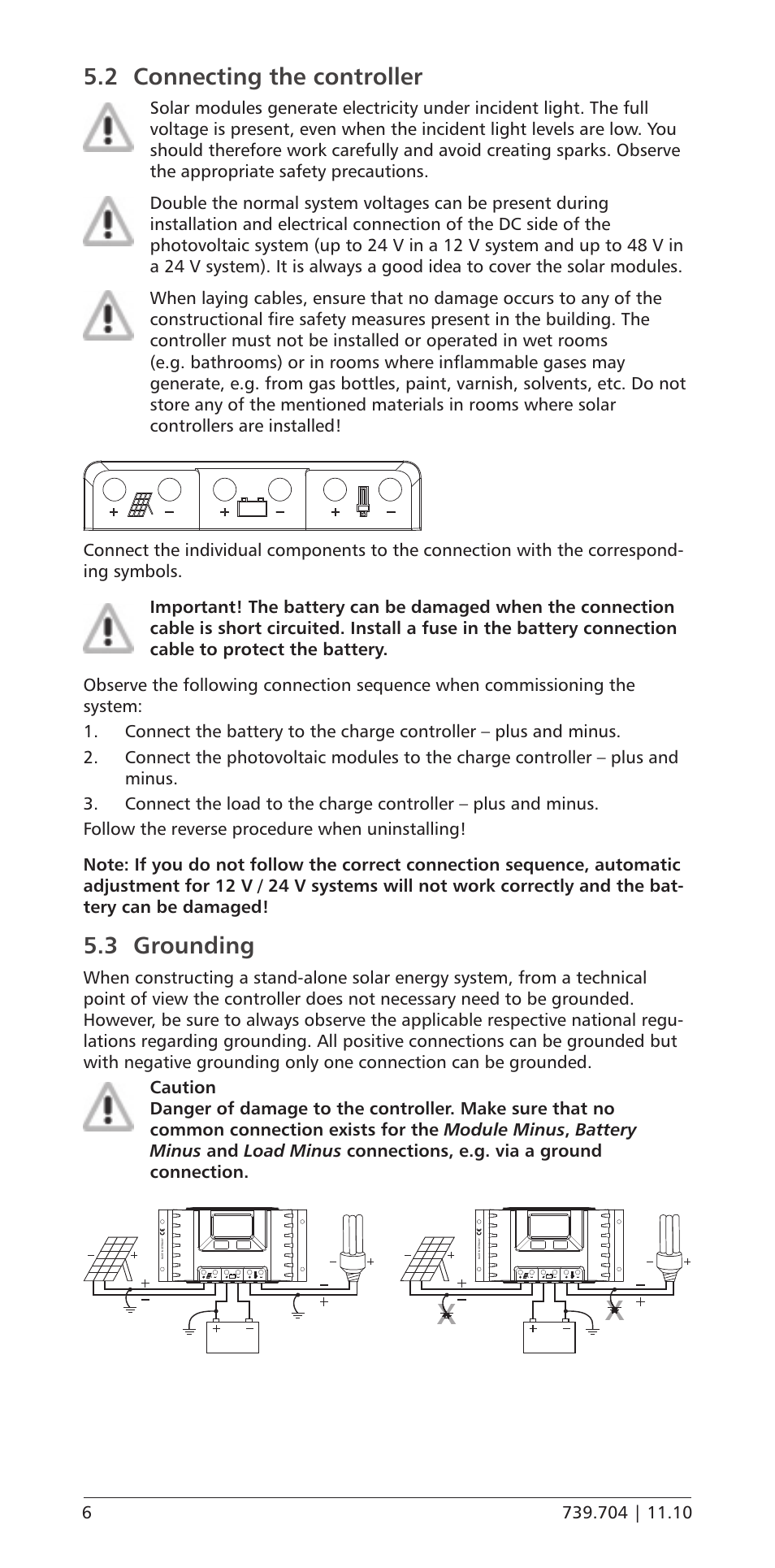 2 connecting the controller, 3 grounding, Connecting the controller | Samlex America PR-3030 User Manual | Page 6 / 20