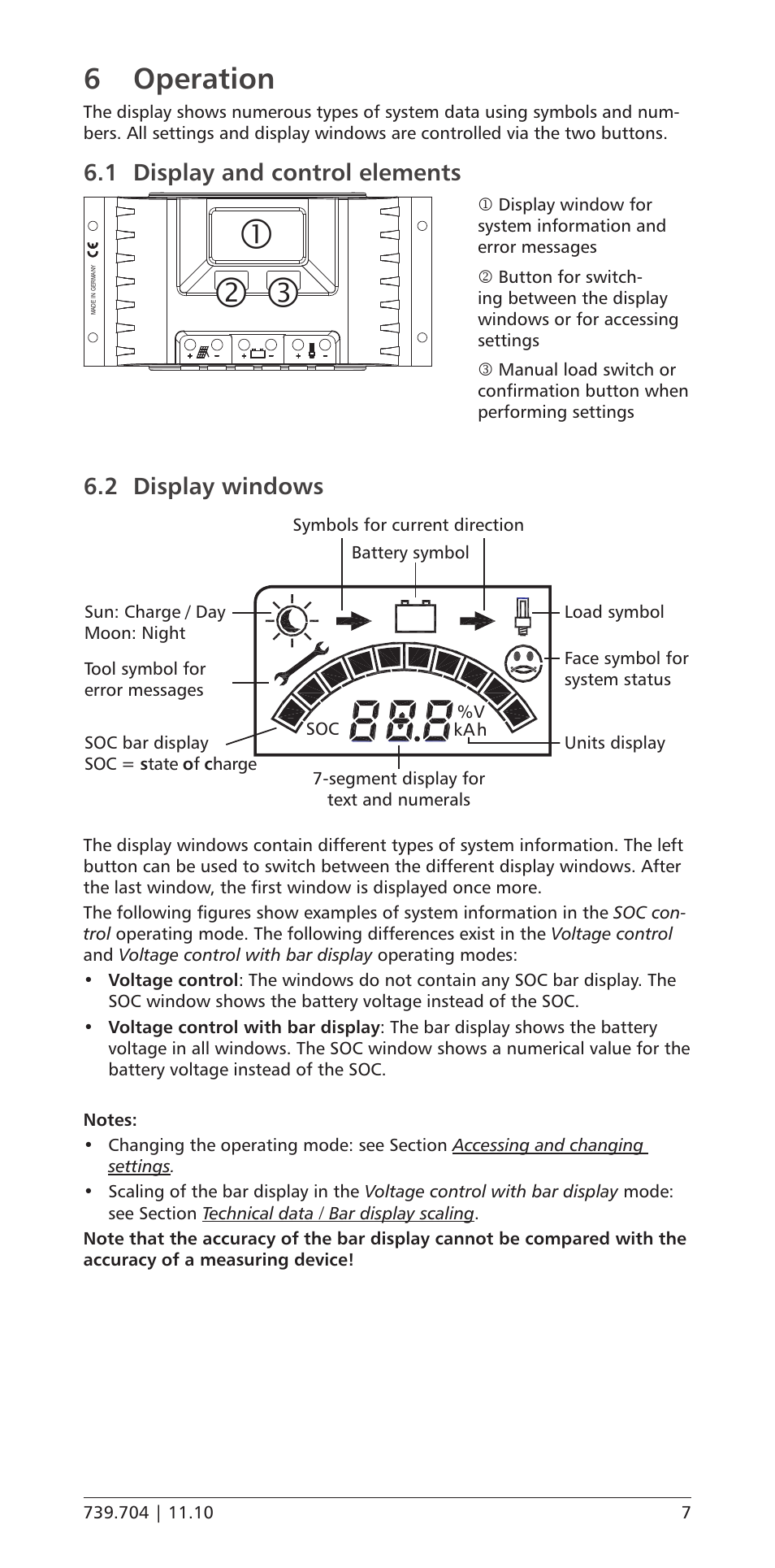6 operation, 1 display and control elements, 2 display windows | Display and control elements, Display windows | Samlex America PR-3030 User Manual | Page 7 / 20