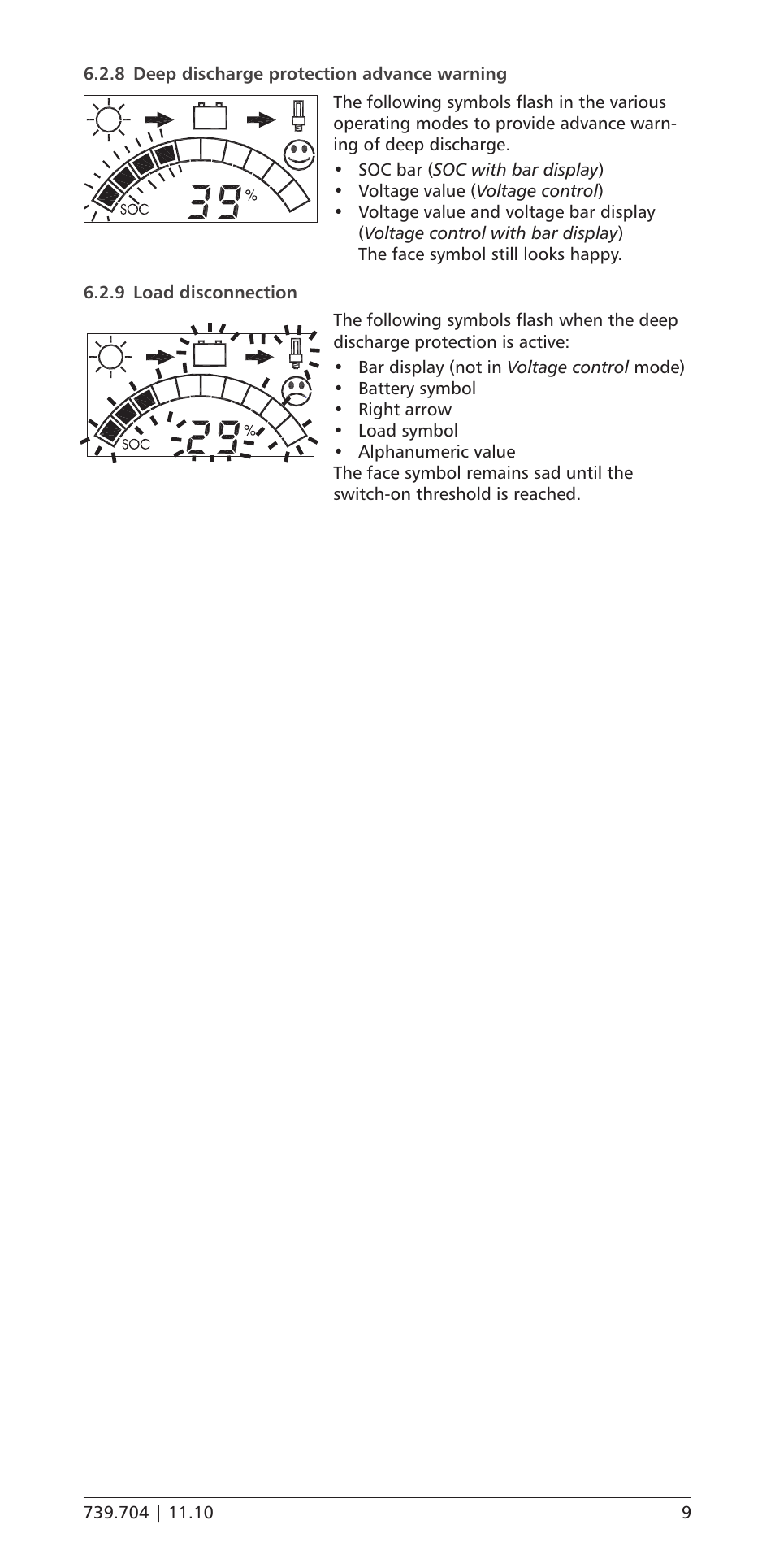 8 deep discharge protection advance warning, 9 load disconnection | Samlex America PR-3030 User Manual | Page 9 / 20