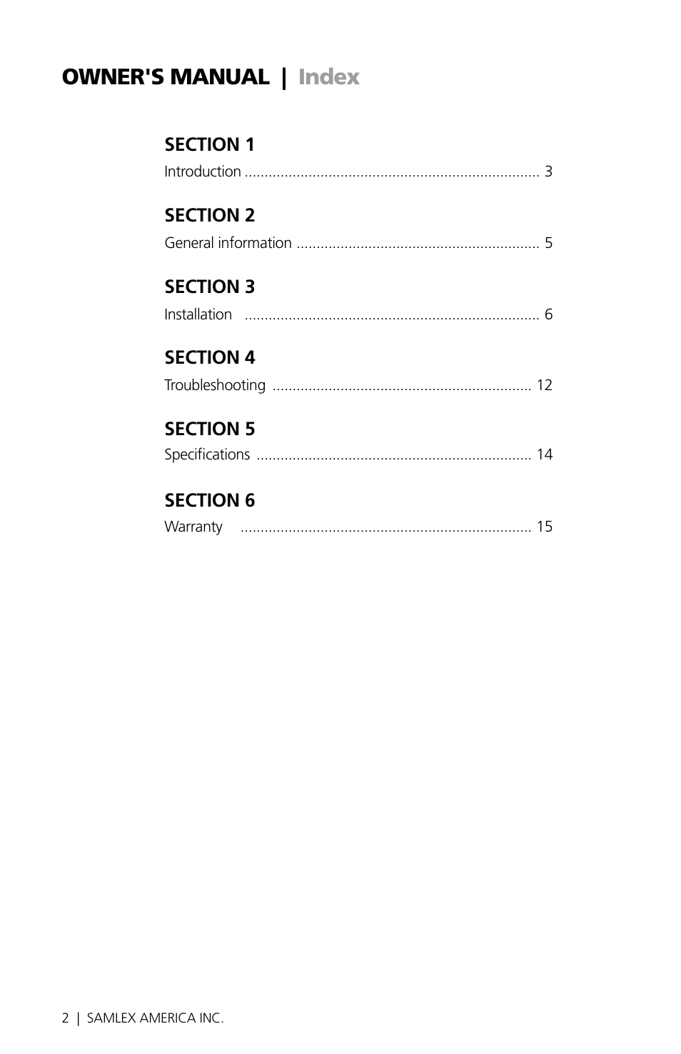 Owner's manual | index | Samlex America STS-30 User Manual | Page 2 / 16