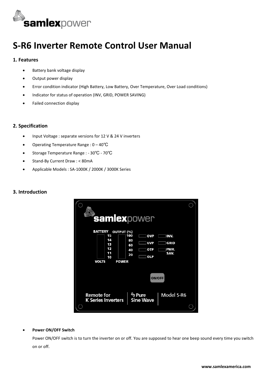 Samlex America S-R6-24 User Manual | 4 pages